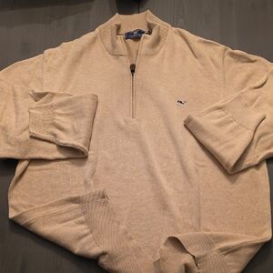 Vineyard Vines Men's Beige Connton Quarter-Zip Sweater XL